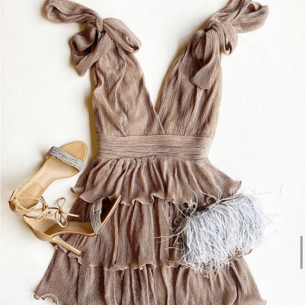 Hemline Lurex Tiered Mini Dress
